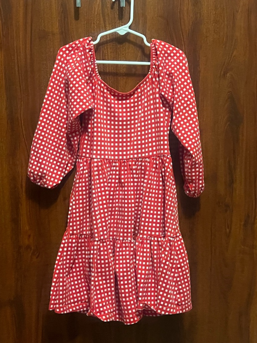 Alice + Ames Girls' Red Gingham Juliet Casual Dress with Long Sleeves